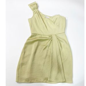 BCBGeneration Dress Womens Mini One Side Sleeveless Satin Lime Green 4 New